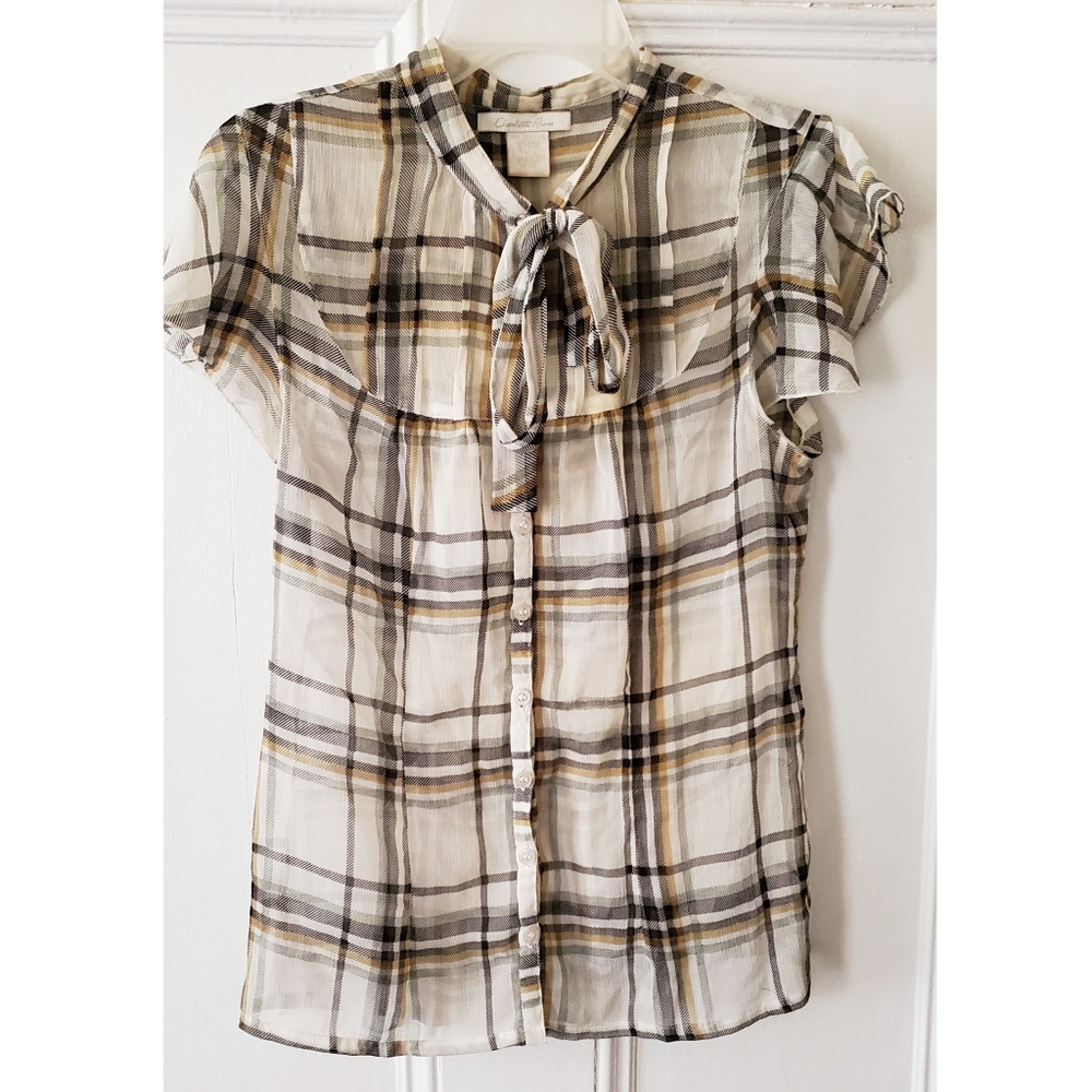 Button up/down plaid shirt with bow